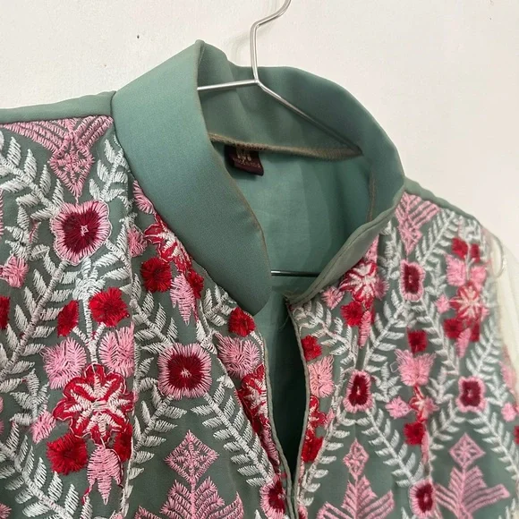 Embroidered Top - Long Sleeve Peplum Sheer - Size: Medium - Picture 7 of 8